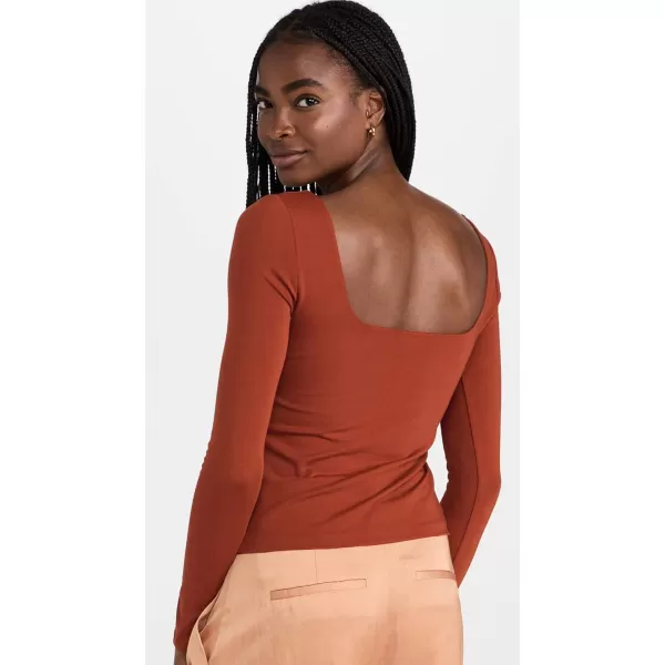 Vince Womens Long Sleeve Square Neck TopRust Amber