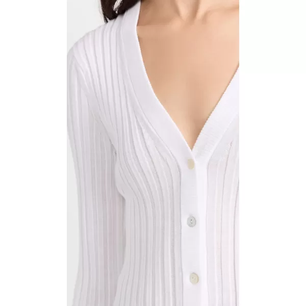 Vince Womens Ribbed V Neck CardiganOptic White