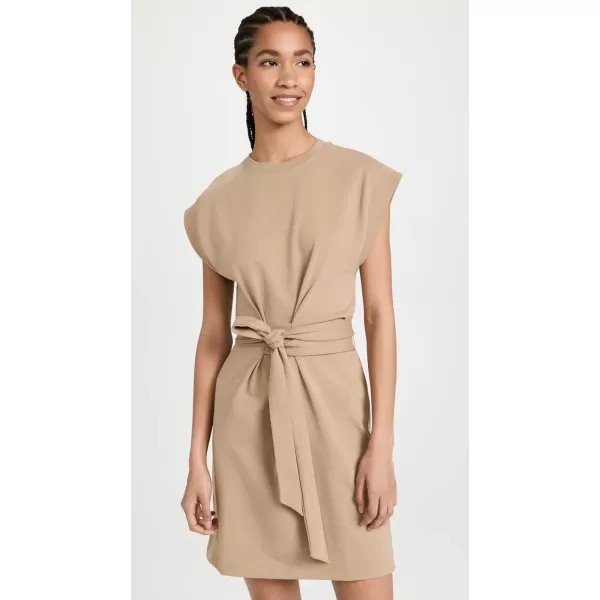 Vince Womens Short Sleeve Tie Waist DressAlmond