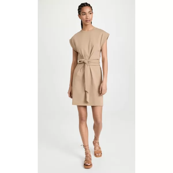 Vince Womens Short Sleeve Tie Waist DressAlmond