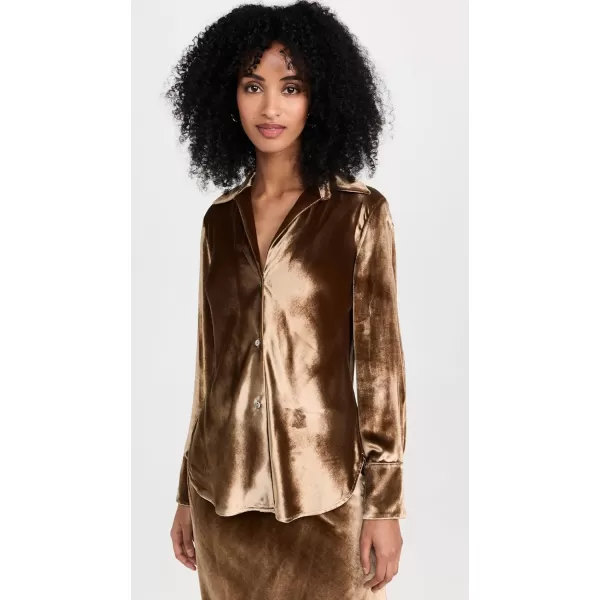 Vince Womens Velvet Bias LS ShirtGold Shadow