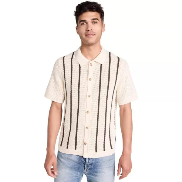 Vince Mens Crochet Stripe SS Button DownBoneCypress