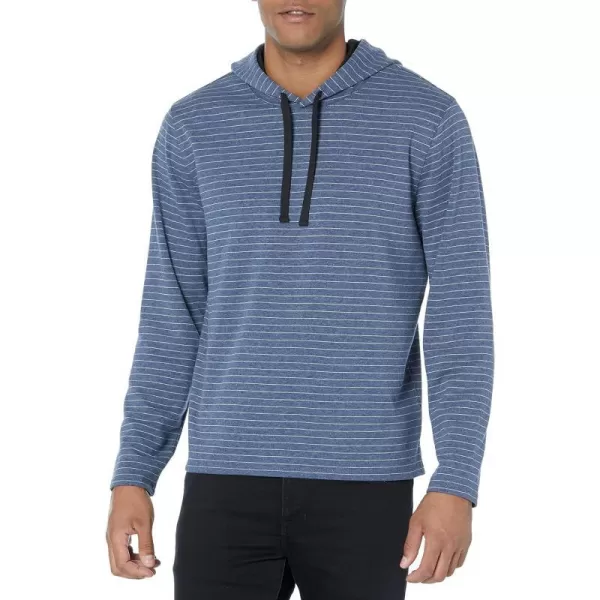 Vince Mens Dbl Knit Stripe PO HoodieH Pebble BlueOff White