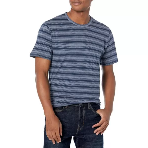 Vince Mens Feeder Stripe SS CrewH Pebble BlueH Coastal