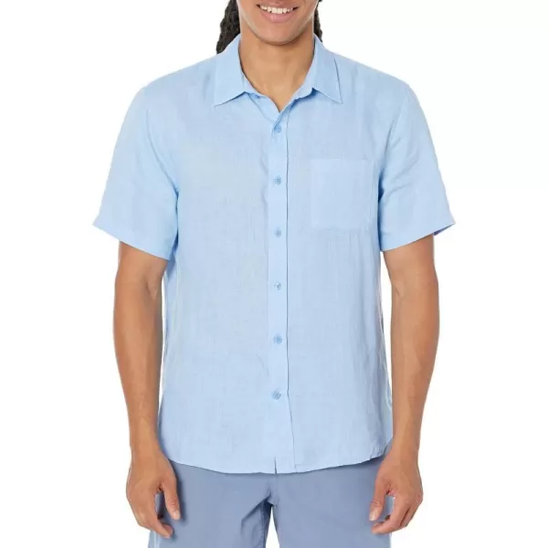 Vince Mens Linen Short Sleeve Button Down ShirtCerulean