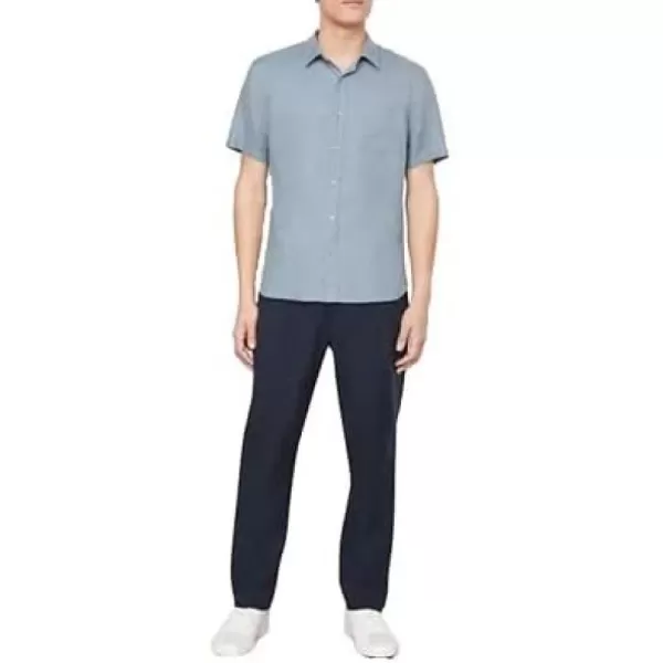 Vince Mens Linen Short Sleeve Button Down ShirtDk Teal Pool