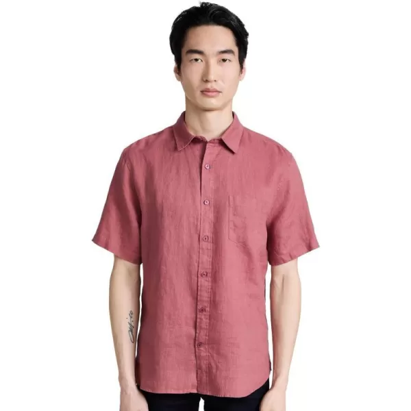 Vince Mens Linen Short Sleeve Button Down ShirtWild Barberry