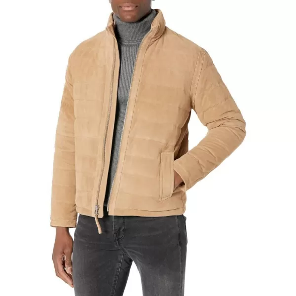 Vince Mens Quilted Suede Zip JacketNew Camel