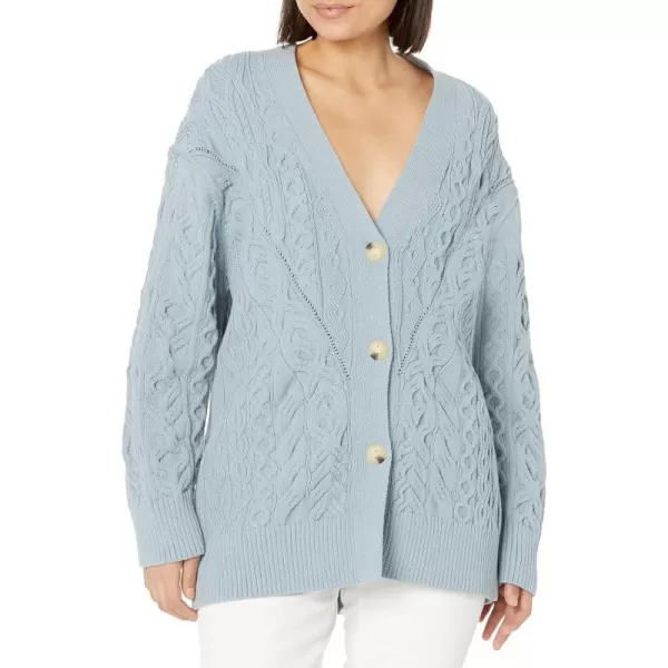 Vince Womens Aran Cable CardiganLt Sea Stone