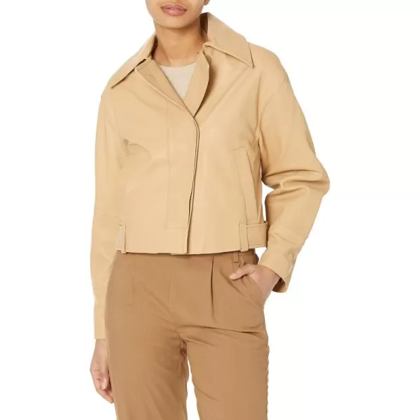 Vince Womens Cropped Leather Flight JacketCaramel