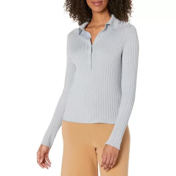 Vince Womens Ribbed Polo PulloverPale Mist