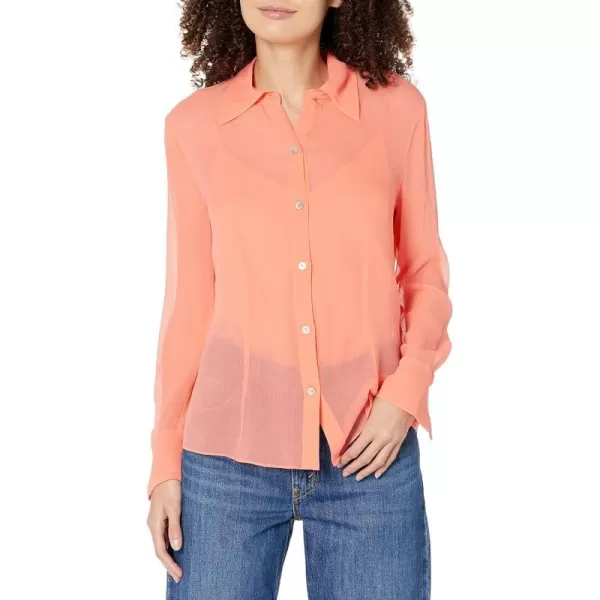 Vince Womens Sheer Crinkle LS ShirtLotus