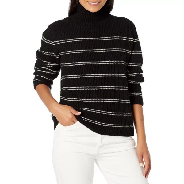 Vince Womens Stripped Shaker Rib TurtleneckBlack H Ecru