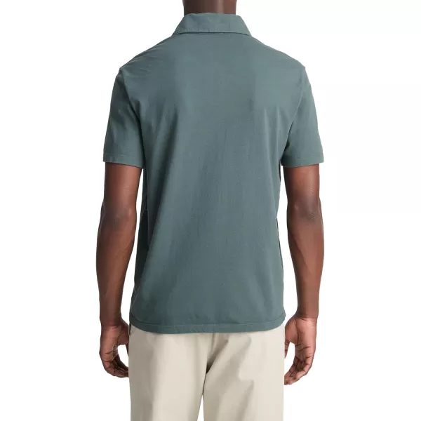 Vince Mens Garment Dye Short Sleeve PoloWashed Petrol Green