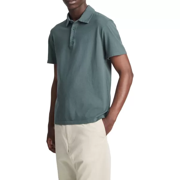 Vince Mens Garment Dye Short Sleeve PoloWashed Petrol Green