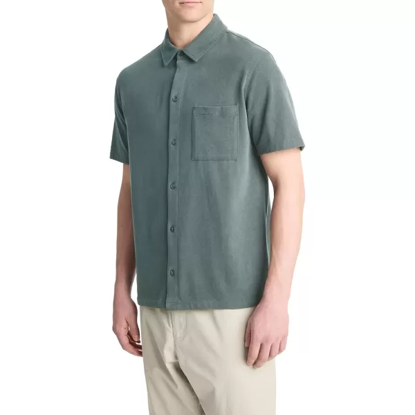 Vince Mens Sueded Jersey Button Down ShirtPetrol Green