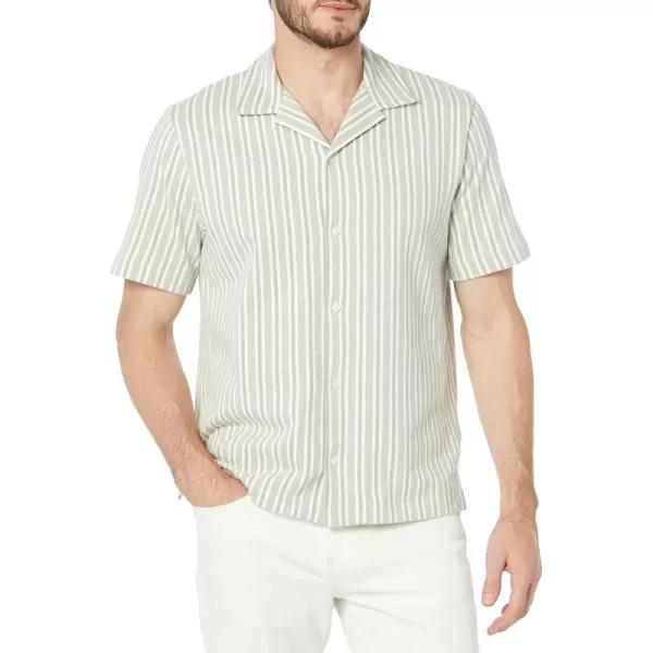 Vince Mens Cabana Stripe SS Button DownPale ThymeOff White