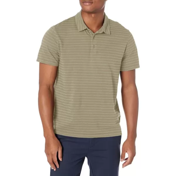 Vince Mens Garment Dye Fleck Stripe SS PoloWashed Pale Thyme