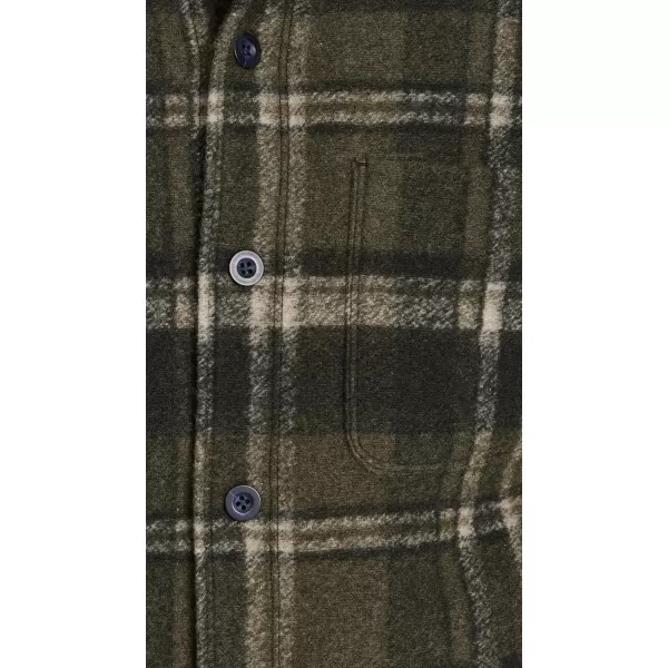 imageVince Mens Sherpa Lined Plaid Shirt JacketNight Moss Combo