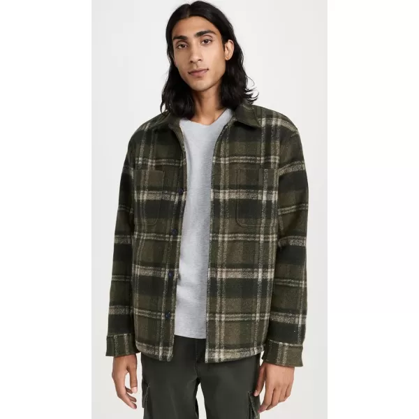 imageVince Mens Sherpa Lined Plaid Shirt JacketNight Moss Combo