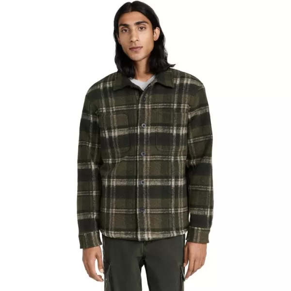 imageVince Mens Sherpa Lined Plaid Shirt JacketNight Moss Combo