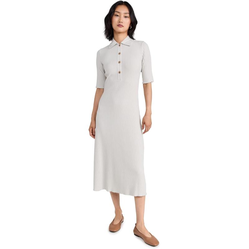 imageVince Womens Rib Elbow Sleeve Polo Midi DressSalt Glass