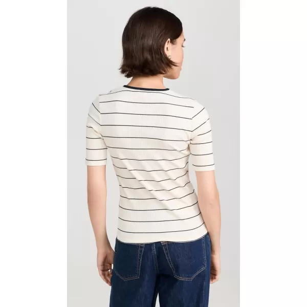 imageVince Womens Rib Stripe Elbow Sleeve Crew TeeFlaxenDeep Lake