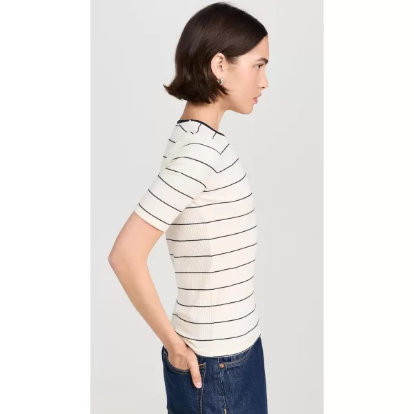 imageVince Womens Rib Stripe Elbow Sleeve Crew TeeFlaxenDeep Lake