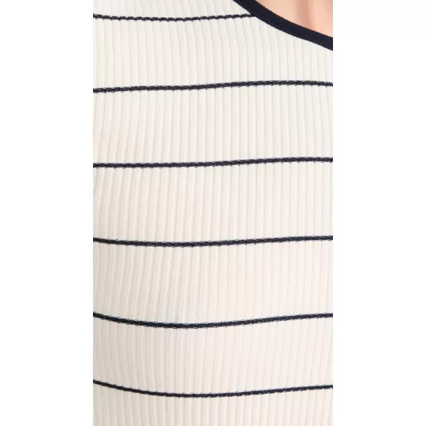 imageVince Womens Rib Stripe Elbow Sleeve Crew TeeFlaxenDeep Lake