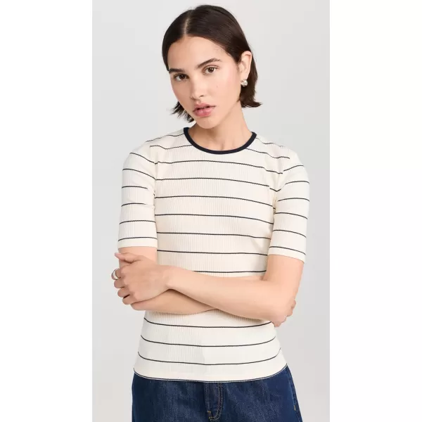 imageVince Womens Rib Stripe Elbow Sleeve Crew TeeFlaxenDeep Lake