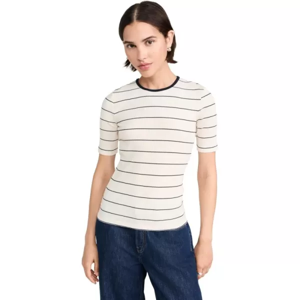 imageVince Womens Rib Stripe Elbow Sleeve Crew TeeFlaxenDeep Lake