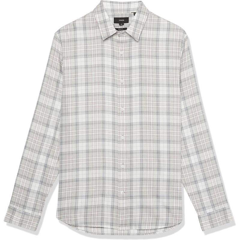 imageVince Mens Boulevard Plaid Long Sleeve ShirtLt H Grey