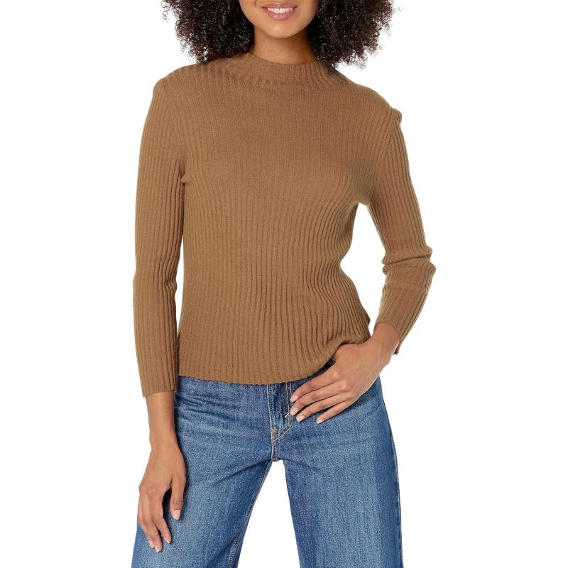 imageVince Womens 34 Sleeve Ribbed Mock NkH Beech
