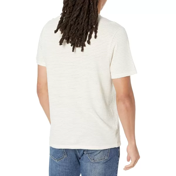 imageVince Mens Linen Cotton Stripe SS CrewDesert SandOptic White