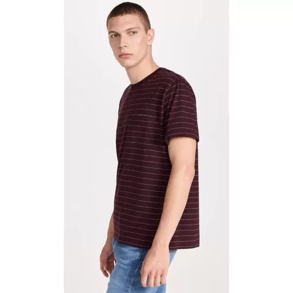 imageVince Mens Mini Jacquard Stripe SS CrewDeep WineOff White