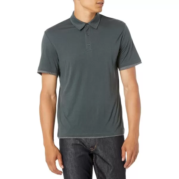 imageVince Mens Double Layer Short Sleeve PoloEvergreenMedium Heather Grey