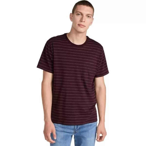 imageVince Mens Mini Jacquard Stripe SS CrewDeep WineOff White