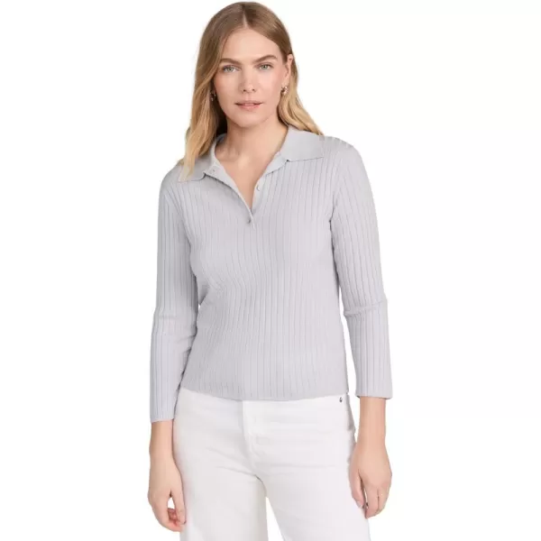 imageVince Womens Ribbed Button 34 Sleeve PoloLight Grey