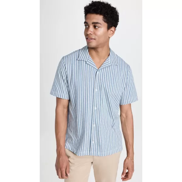 imageVince Mens Cabana Stripe Short Sleeve ShirtSmoke BlueOff White