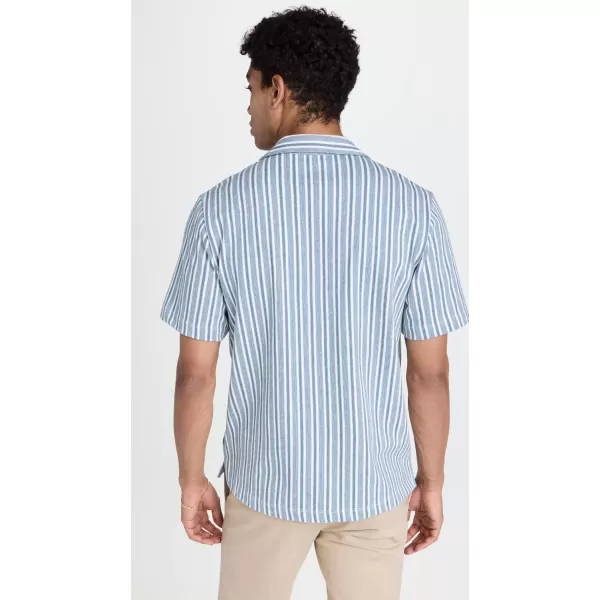 imageVince Mens Cabana Stripe Short Sleeve ShirtSmoke BlueOff White