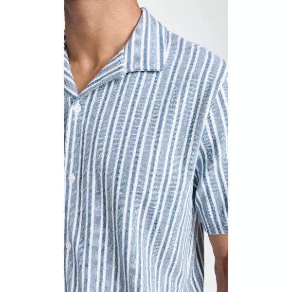 imageVince Mens Cabana Stripe Short Sleeve ShirtSmoke BlueOff White