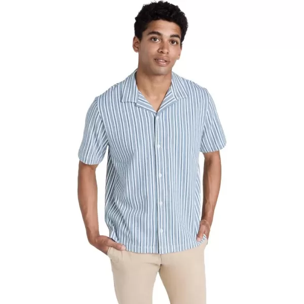 imageVince Mens Cabana Stripe Short Sleeve ShirtSmoke BlueOff White