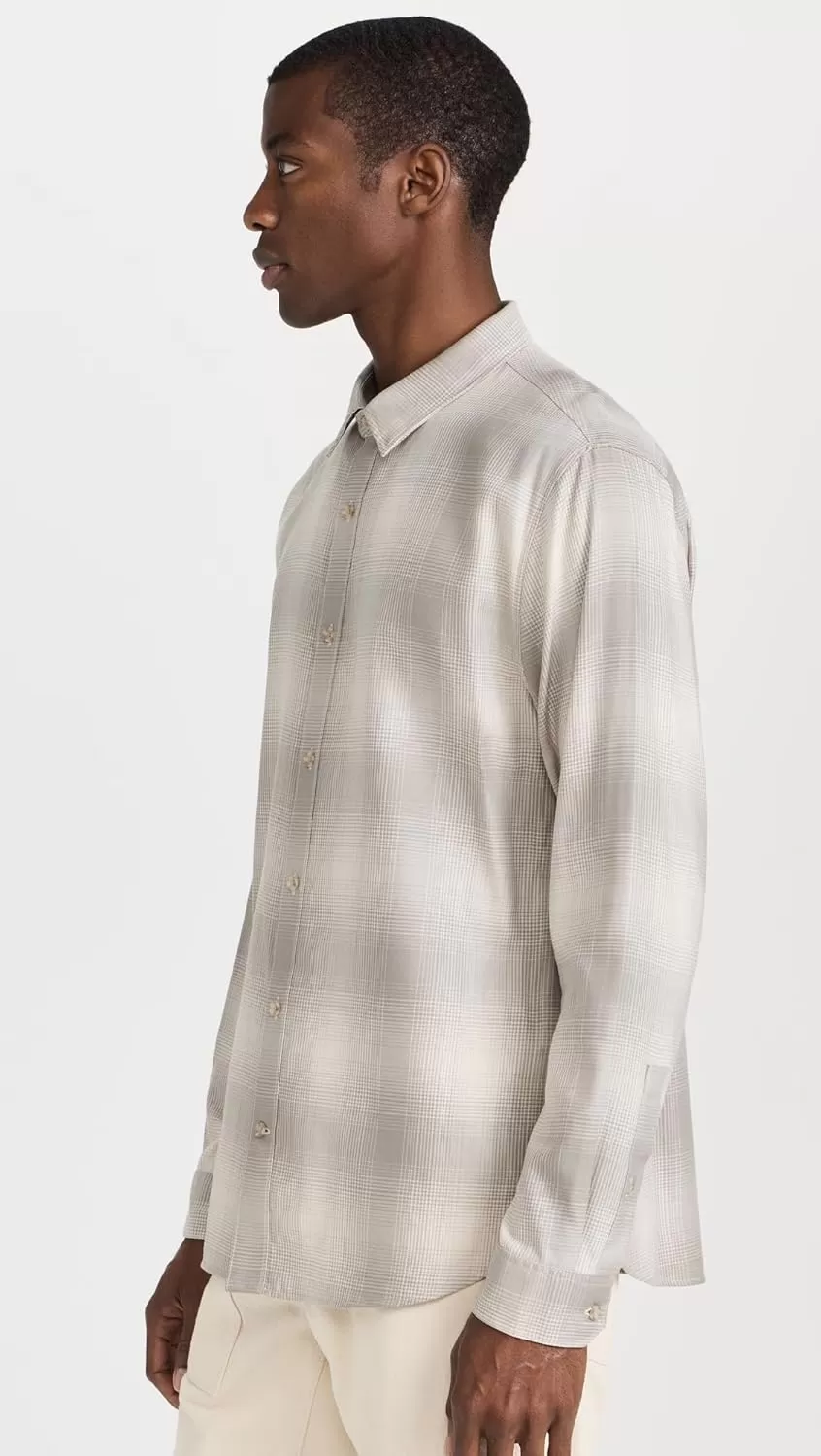 imageVince Mens Forest Shadow Plaid ShirtStone BeachDune Grey