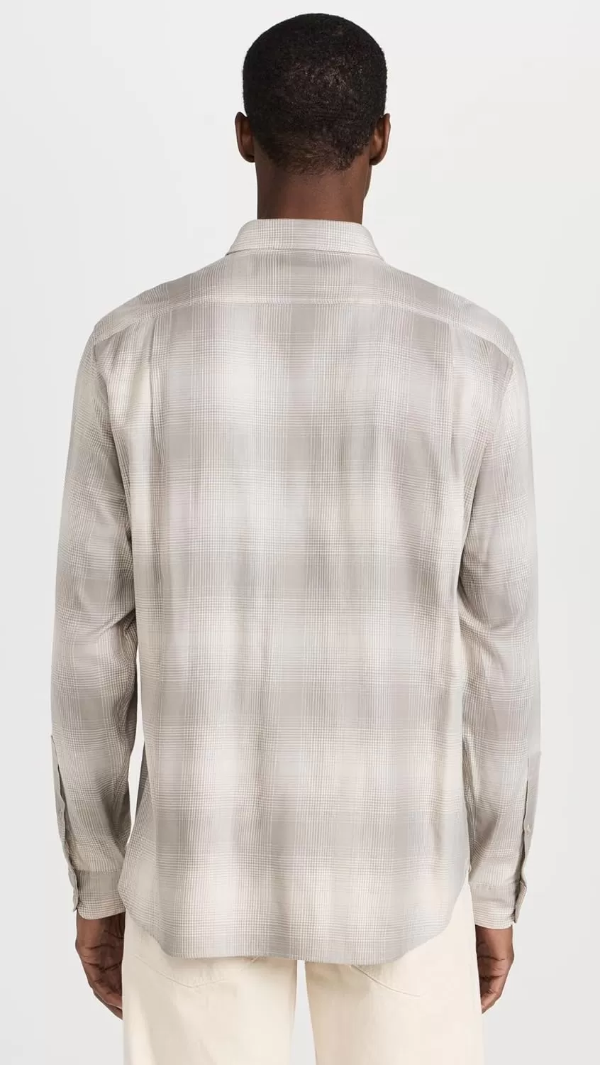imageVince Mens Forest Shadow Plaid ShirtStone BeachDune Grey