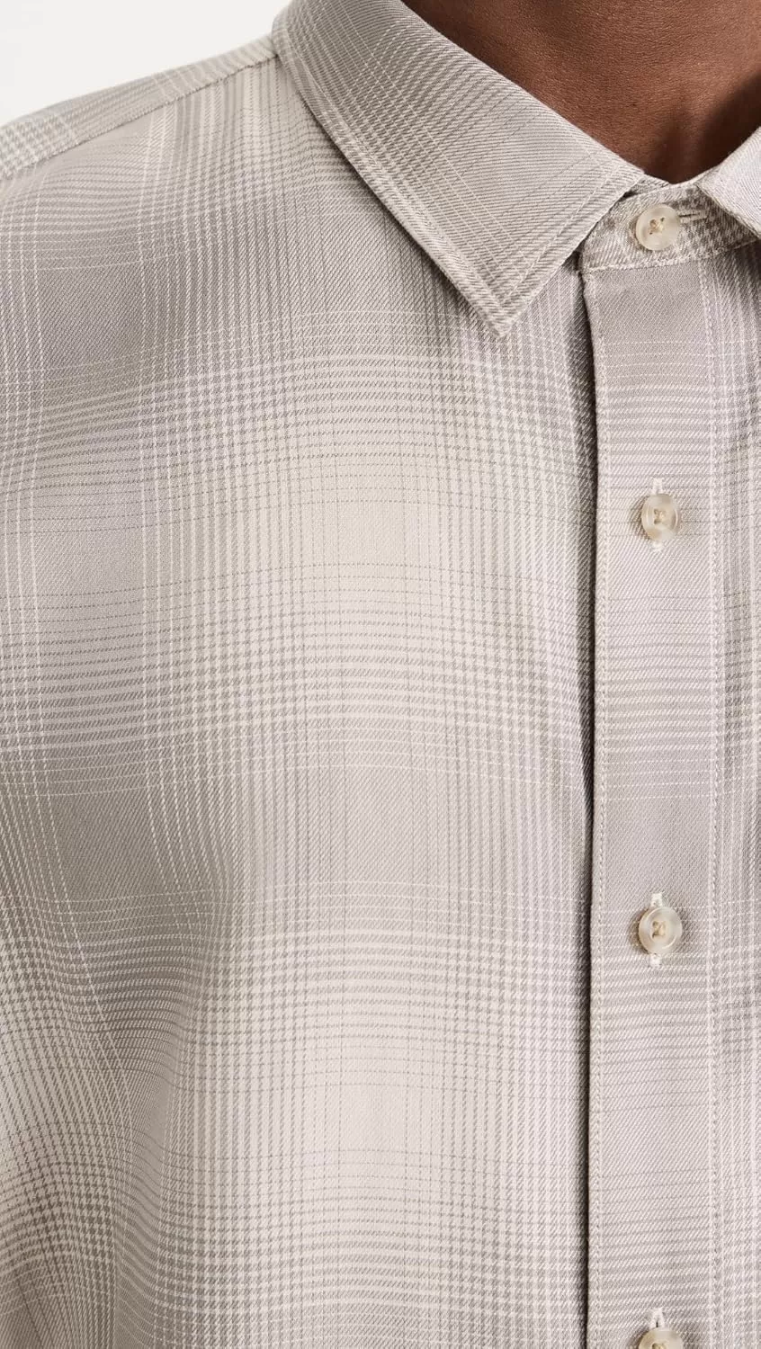imageVince Mens Forest Shadow Plaid ShirtStone BeachDune Grey