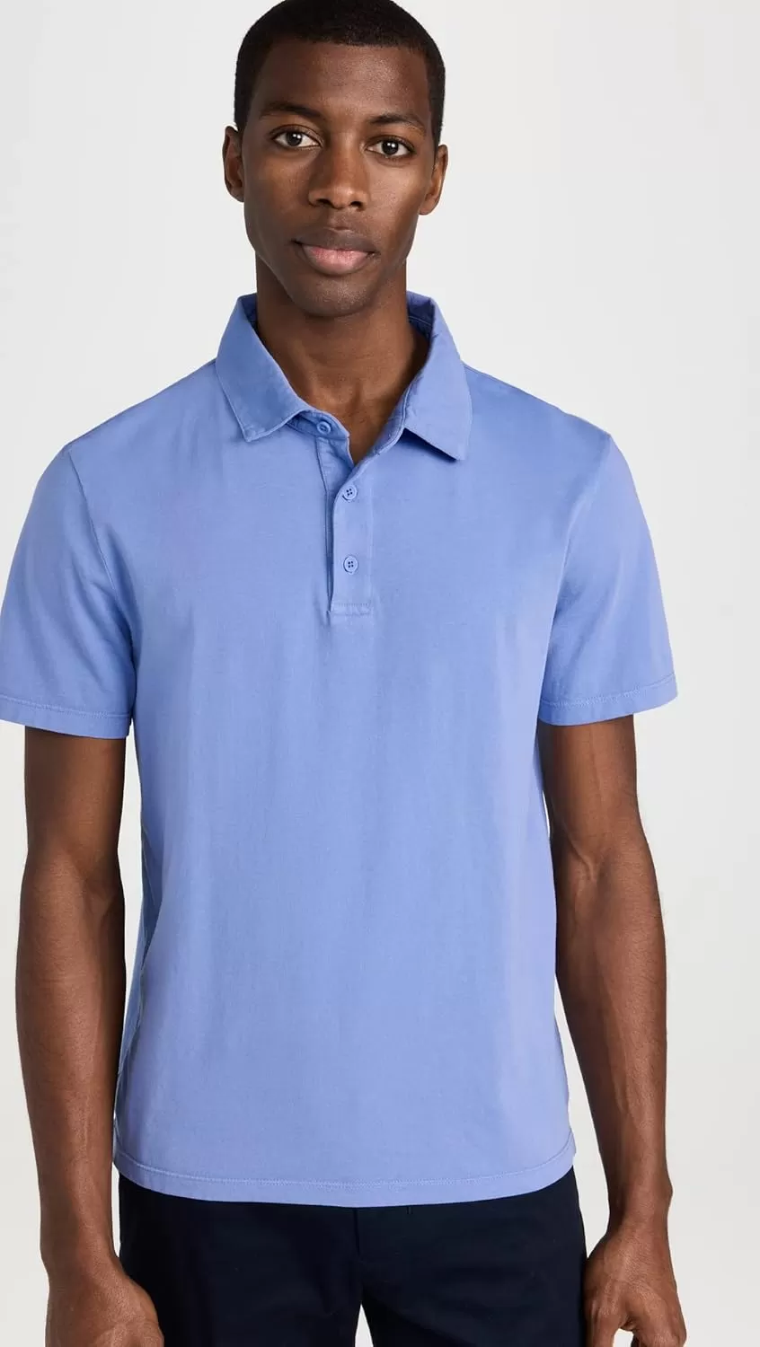 imageVince Mens Garment Dye Short Sleeve PoloWashed Periwinkle