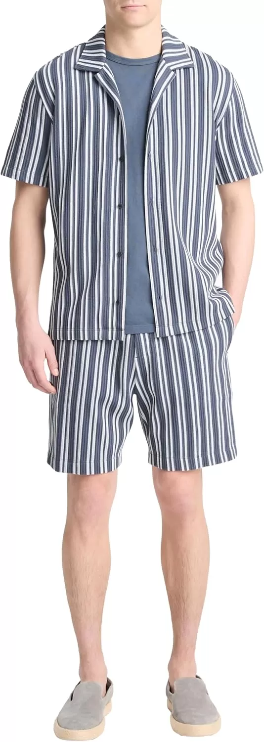 imageVince Mens Jacquard Stripe Button Down ShirtVenice BlueBlue Cloud