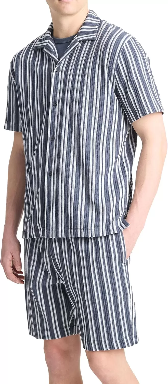 imageVince Mens Jacquard Stripe Button Down ShirtVenice BlueBlue Cloud