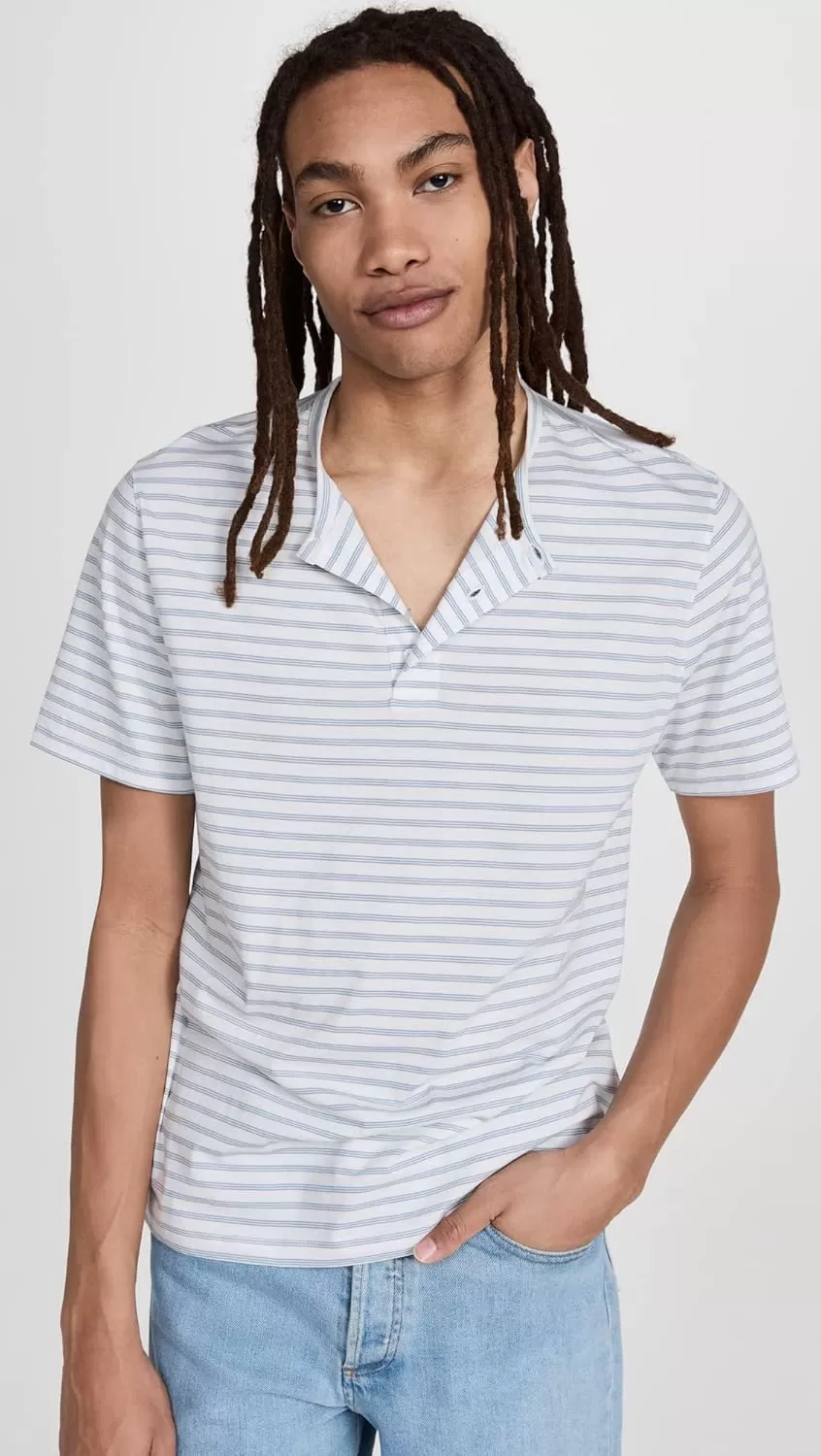 imageVince Mens NEP Stripe Henley TeeChalk BlueOff White