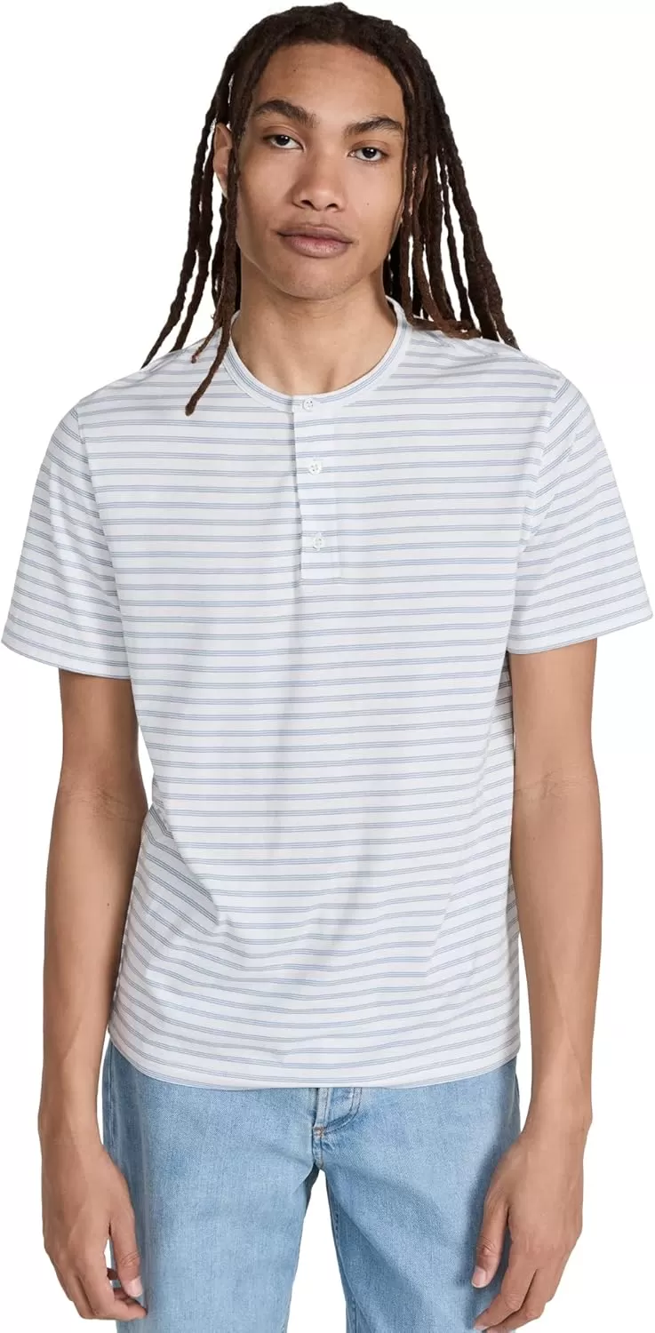 imageVince Mens NEP Stripe Henley TeeChalk BlueOff White